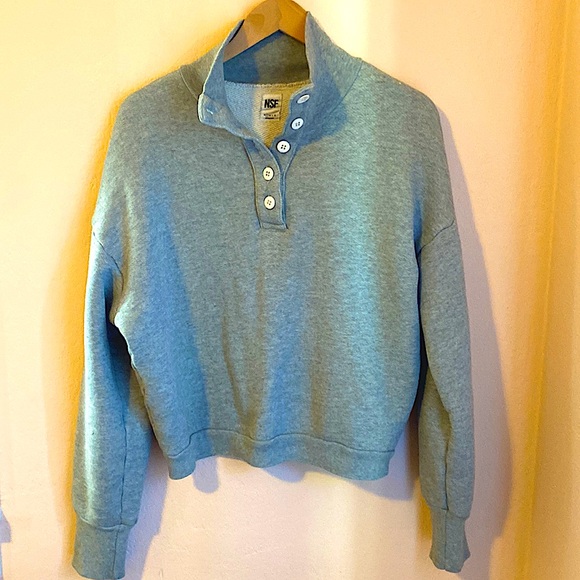 NSF Esme French Terry Sweater Gray Melange Half Button Up Pullover Small - Picture 6 of 16